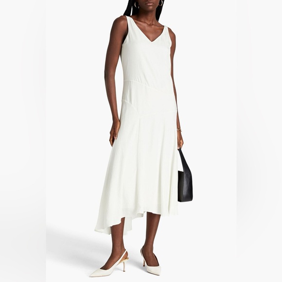Theory Ivory Asymmetric V Neck long Dress - Picture 2 of 9